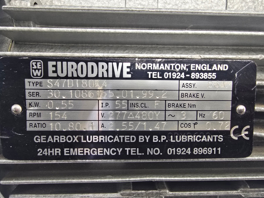 SEW EURODRIVE S47DT80K4 277/480V 2.55/1.47A NSNP