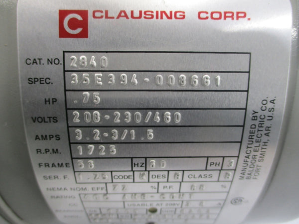 CLAUSING 2840 35E394-0086G1 208-230/460V 3.2-3/1.5A NSNP