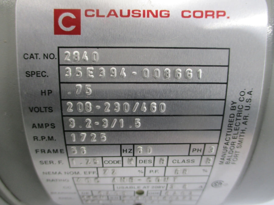 CLAUSING 2840 35E394-0086G1 208-230/460V 3.2-3/1.5A NSNP