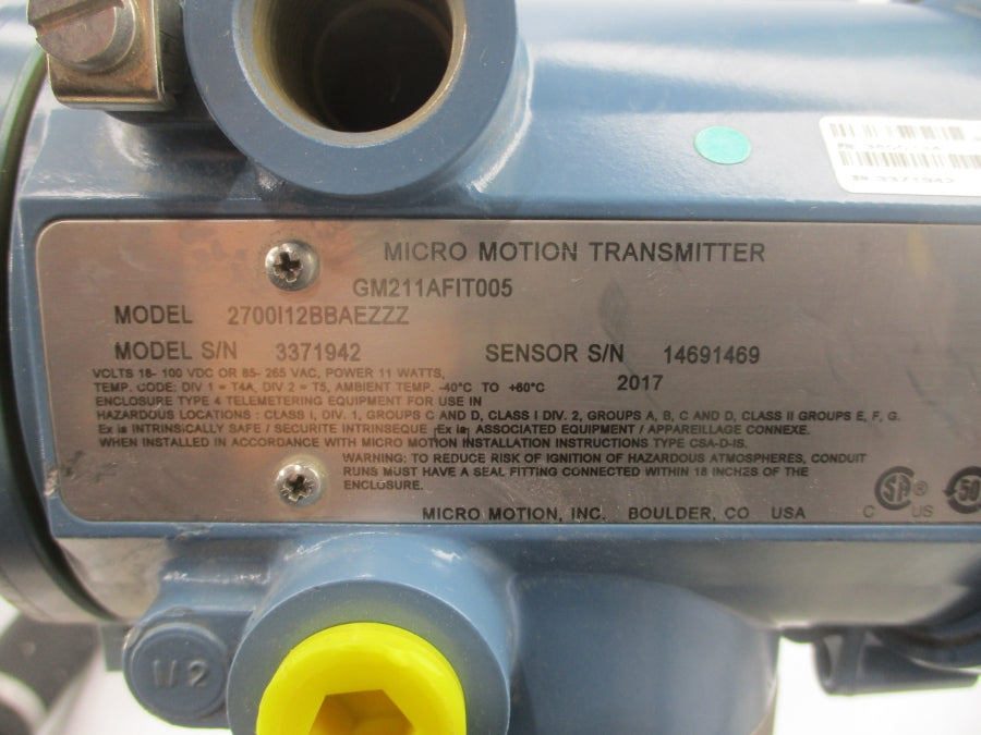 MICRO MOTION H100F138NCAAEZZZZ 2700I12BBAEZZZ 85-265VAC 1015PSI NSNP
