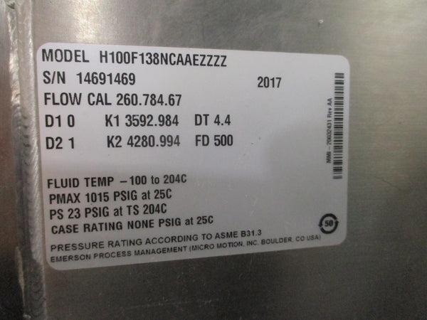 MICRO MOTION H100F138NCAAEZZZZ 2700I12BBAEZZZ 85-265VAC 1015PSI NSNP