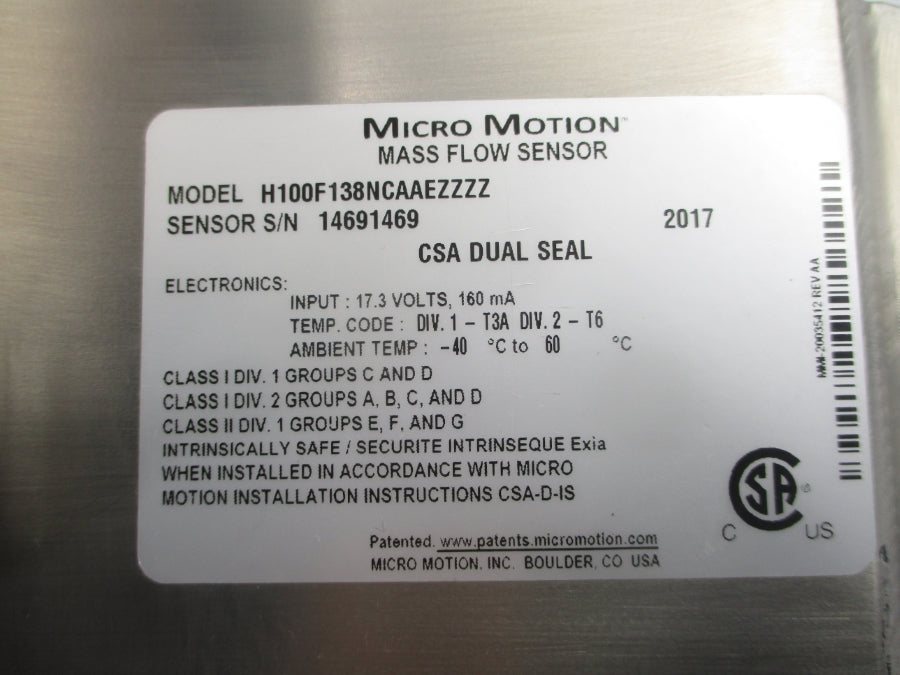 MICRO MOTION H100F138NCAAEZZZZ 2700I12BBAEZZZ 85-265VAC 1015PSI NSNP