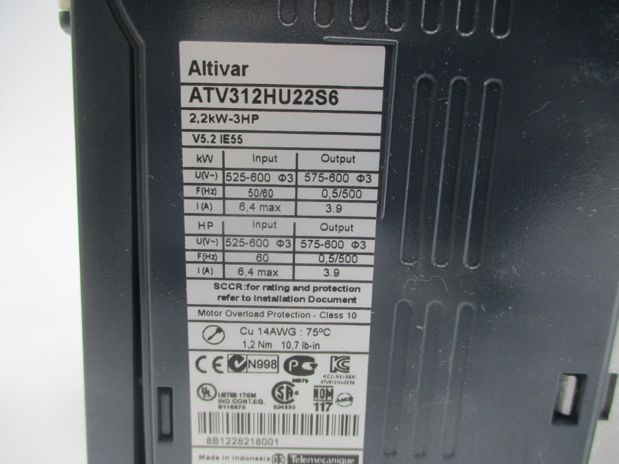 SCHNEIDER ELECTRIC ATV312HU22S6 525-600VAC 6.4A NSMP