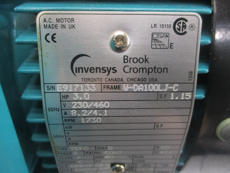 BROOK CROMPTON 2827208WA-02 230/460V 8.2/4.1A NSNP