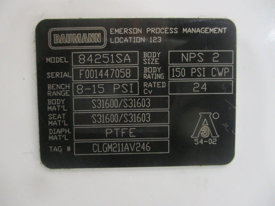 BAUMANN 84251SA DVC6200 30VDC 8-15PSI 2" NSNP