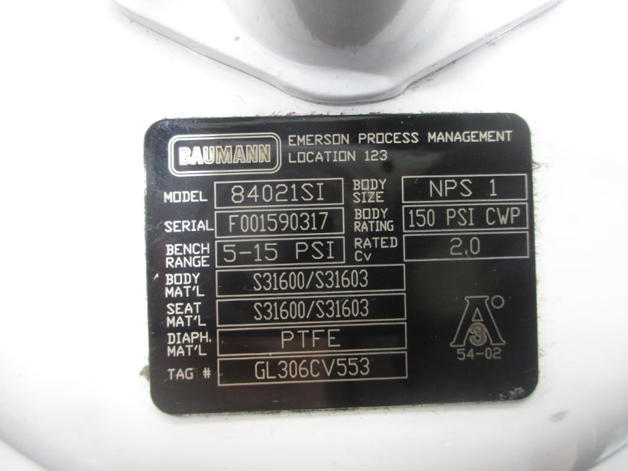 BAUMANN 84021SI DVC6200 30VDC 5-15PSI 1" NSNP