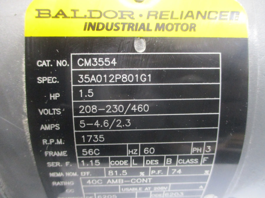BALDOR CM3554 35A012P801G1 208-230/460V 5-4.6/2.3A NSNP