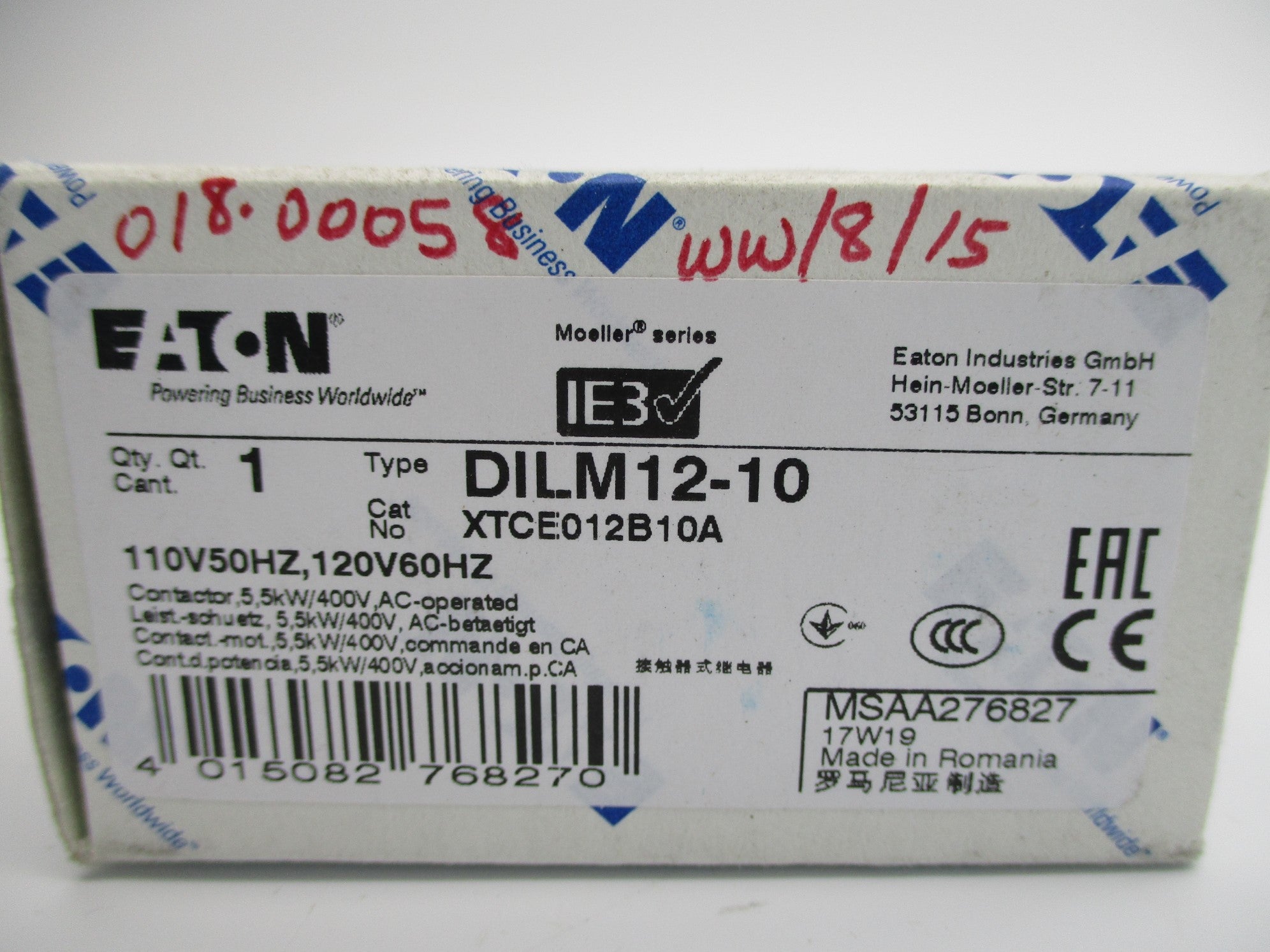 EATON DILM12-10 XTCE012B10A 110/120V NSMP