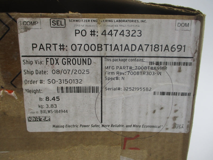 SEL 0700BT1A1ADA7181A691 SEL-700BT F/W 700BTR303-V1 110-250V 1A NSMP