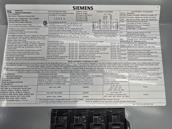 SIEMENS SEQ40200 120/240VAC 200A (AS PICTURED) NSMP