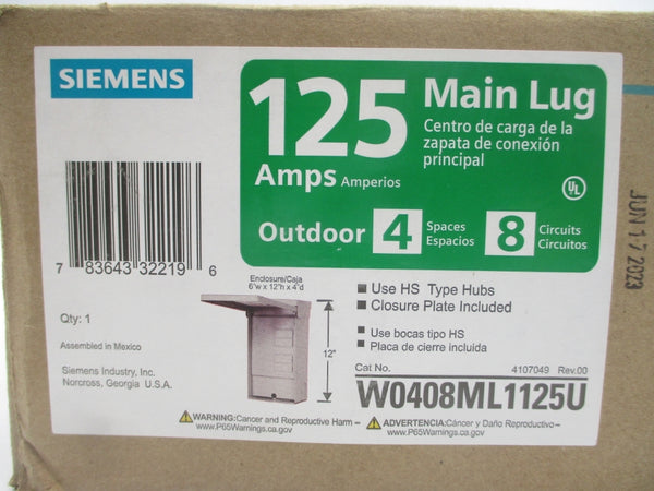 SIEMENS W0408ML1125U 120/240V 125A REV. 00 NSMP