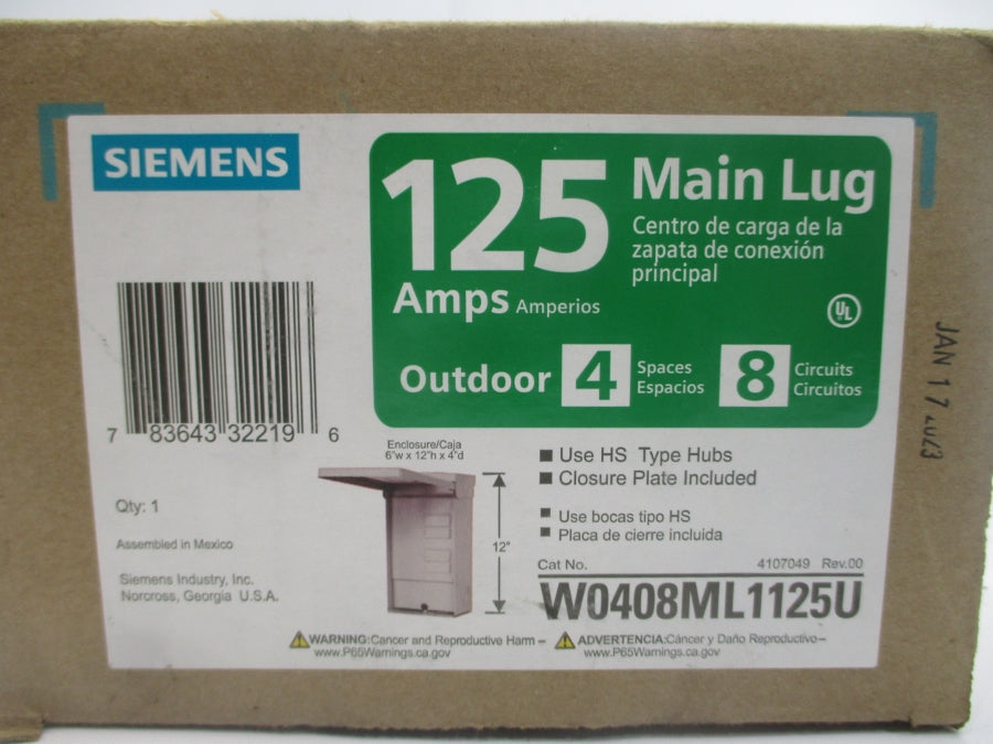 SIEMENS W0408ML1125U 120/240V 125A REV. 00 NSMP