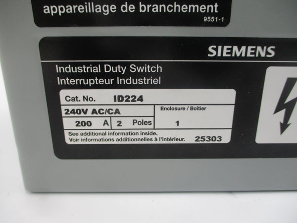SIEMENS ID224 240VAC 200A (AS PICTURED) NSMP