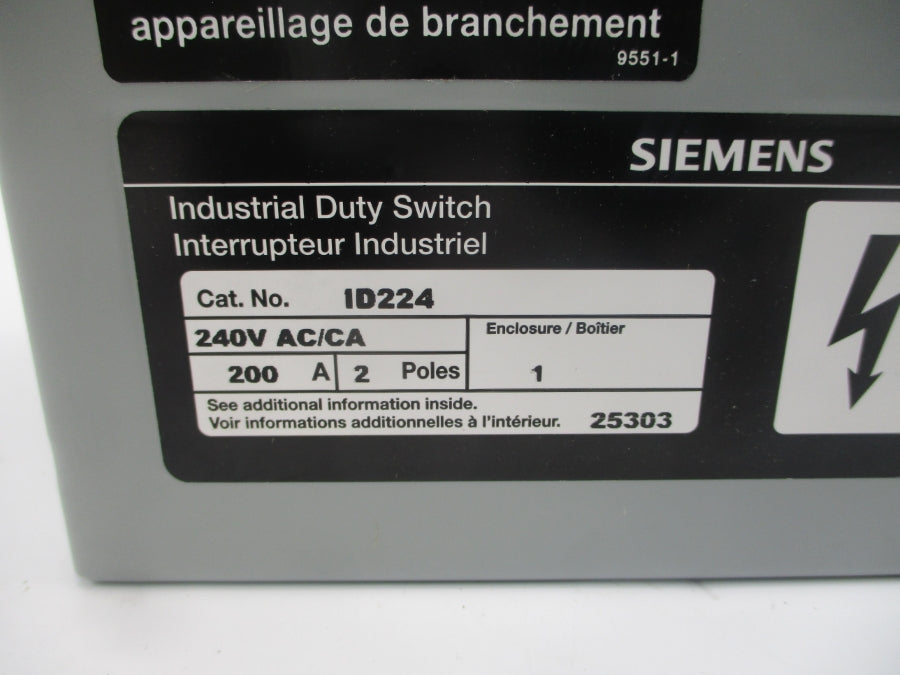SIEMENS ID224 240VAC 200A (AS PICTURED) NSMP