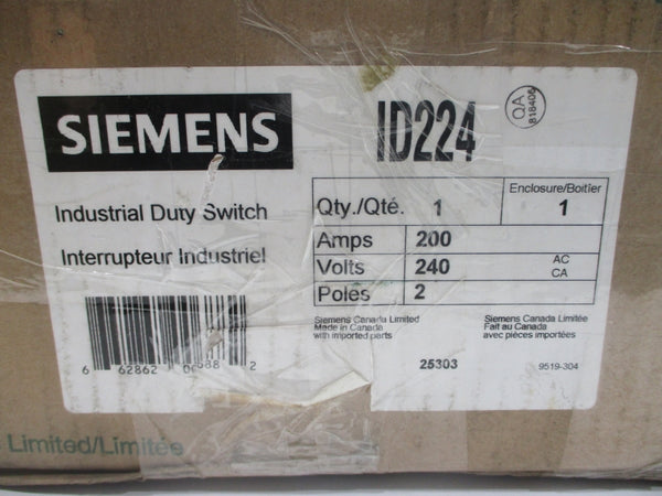SIEMENS ID224 240VAC 200A (AS PICTURED) NSMP