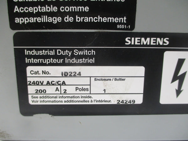 SIEMENS ID224 240VAC 200A (AS PICTURED) NSNP