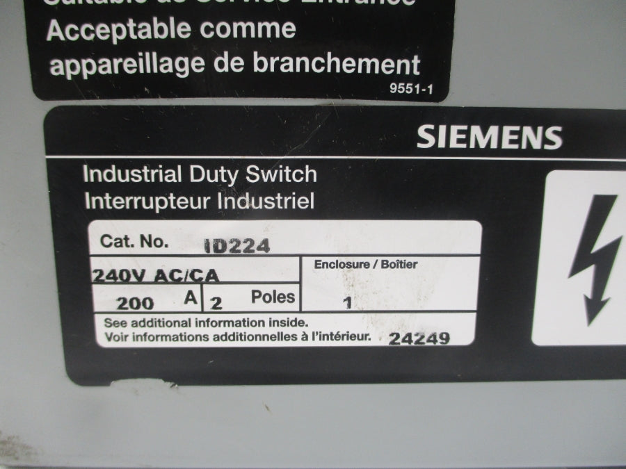 SIEMENS ID224 240VAC 200A (AS PICTURED) NSNP
