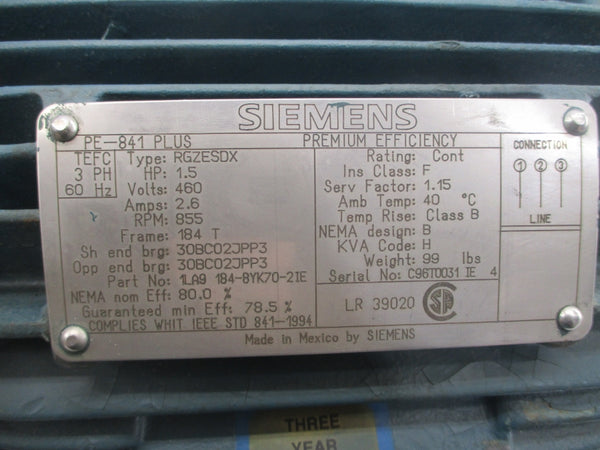 SIEMENS RGZESDX 1LA9184-8YK70-2IE 460V 2.6A (AS PICTURED) NSNP