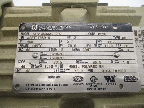 GENERAL ELECTRIC M526 5KS145XAA222D2 460V 2.7A NSMP