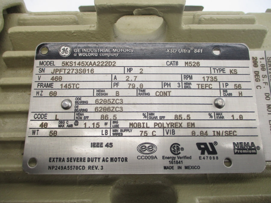 GENERAL ELECTRIC M526 5KS145XAA222D2 460V 2.7A NSMP