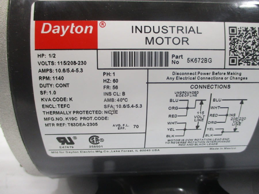 DAYTON 5K672BG 115/208-230V 10.6/5.4-5.3A NSMP