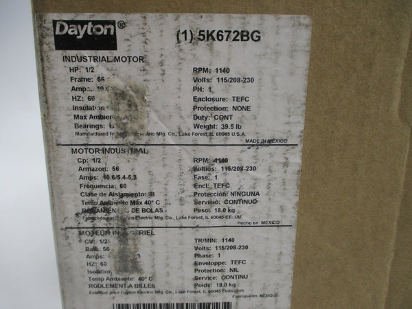DAYTON 5K672BG 115/208-230V 10.6/5.4-5.3A NSMP