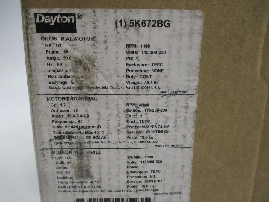 DAYTON 5K672BG 115/208-230V 10.6/5.4-5.3A NSMP