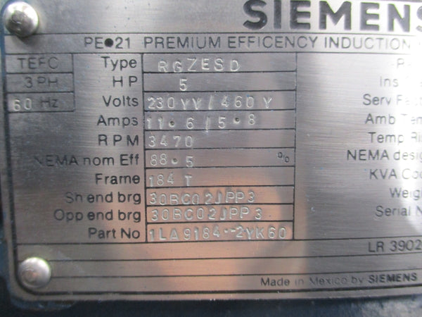 SIEMENS RGZESD 1LA9184-2YK60 230/460V 11.6/5.8A NSNP