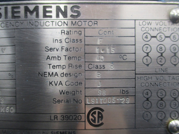 SIEMENS RGZESD 1LA9184-2YK60 230/460V 11.6/5.8A NSNP
