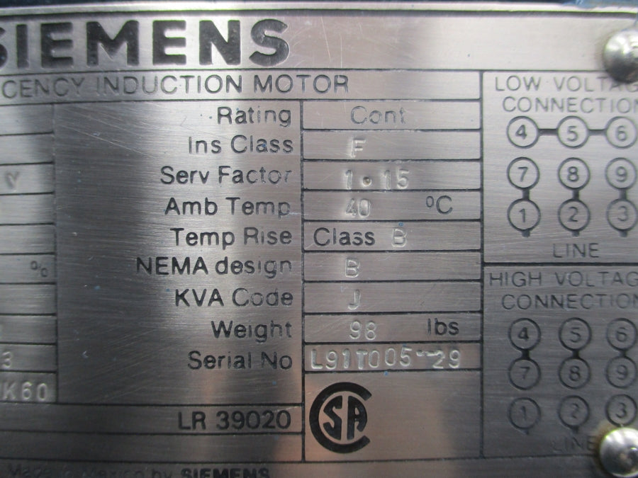 SIEMENS RGZESD 1LA9184-2YK60 230/460V 11.6/5.8A NSNP