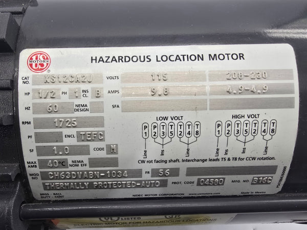 US MOTORS XS12CA2J CH63DVABN-1034 115/208-230V 9.8/4.9-4.9A NSMP