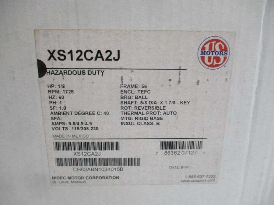 US MOTORS XS12CA2J CH63DVABN-1034 115/208-230V 9.8/4.9-4.9A NSMP