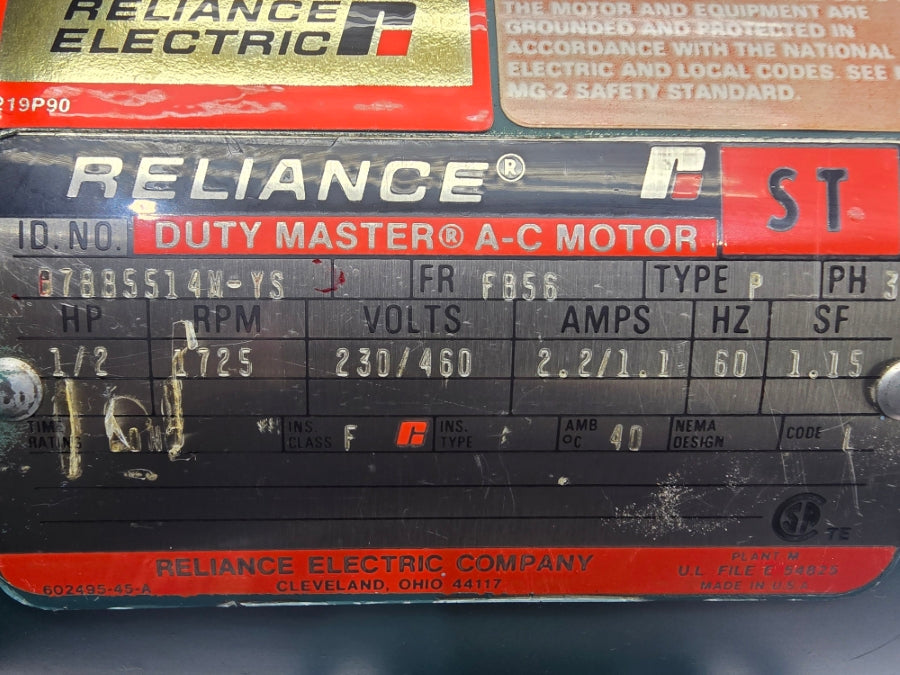 RELIANCE ELECTRIC B7885514M-YS 230/460V 2.2/1.1A NSNP