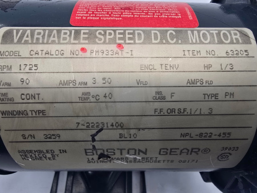 BOSTON GEAR PM933AT-I 63205 90VDC 3.50A UNMP