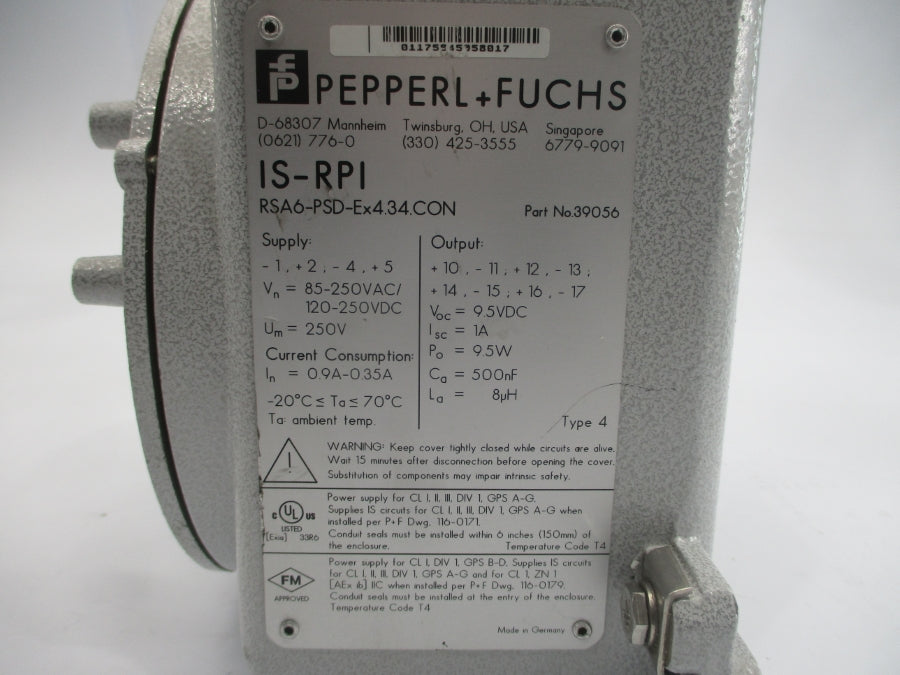 PEPPERL+FUCHS RSA6-PSD-EX4.34.CON 39056 85-250VAC 0.9-0.35A UNMP
