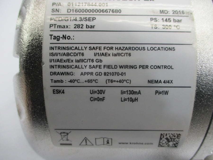KROHNE 011217844.001 H250/RR/M40R/ESK-EX 30V 100.0PSI NSNP