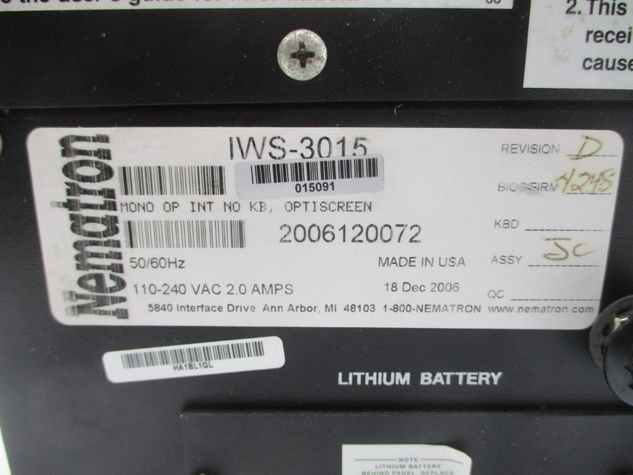 NEMATRON IWS-3015 110-240VAC 2.0A REV. D UNMP