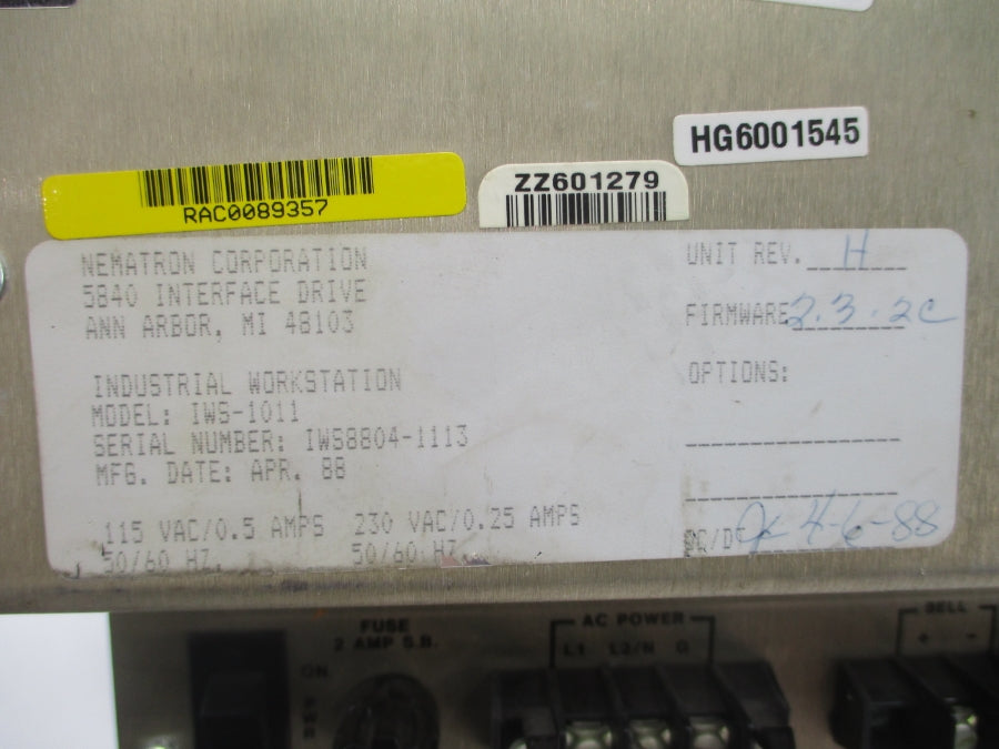 NEMATRON IWS-1011 F/W 2.3.2C 115/230VAC 0.5/0.25A REV. H UNMP