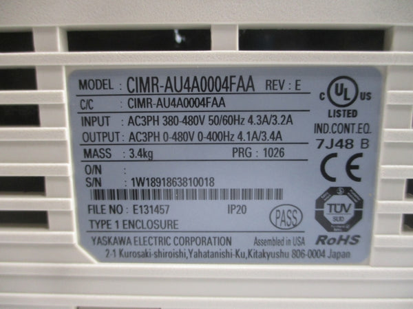 YASKAWA CIMR-AU4A0004FAA 380-480VAC 4.3/3.2A REV. E NSNP