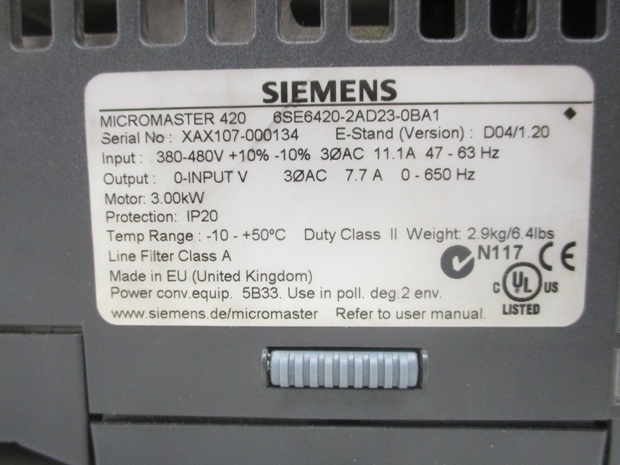 SIEMENS 6SE6420-2AD23-0BA1 UNMP