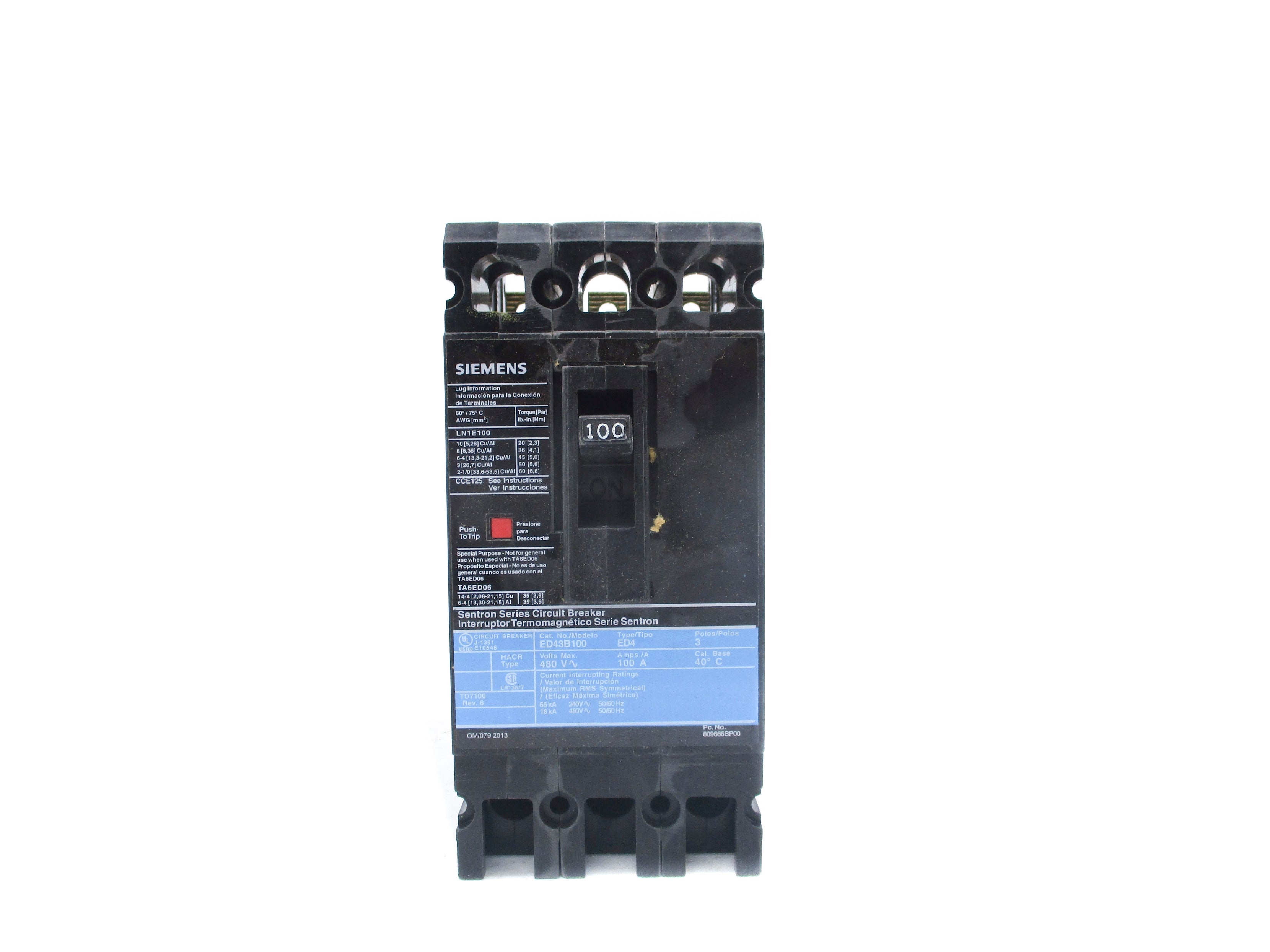 SIEMENS ED43B100 480VAC 100A NSNP