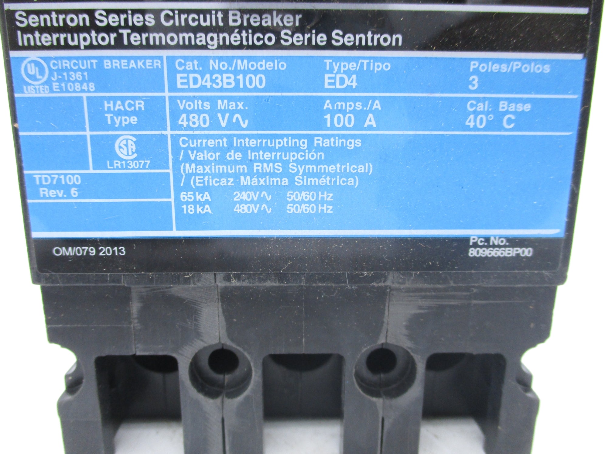 SIEMENS ED43B100 480VAC 100A NSNP