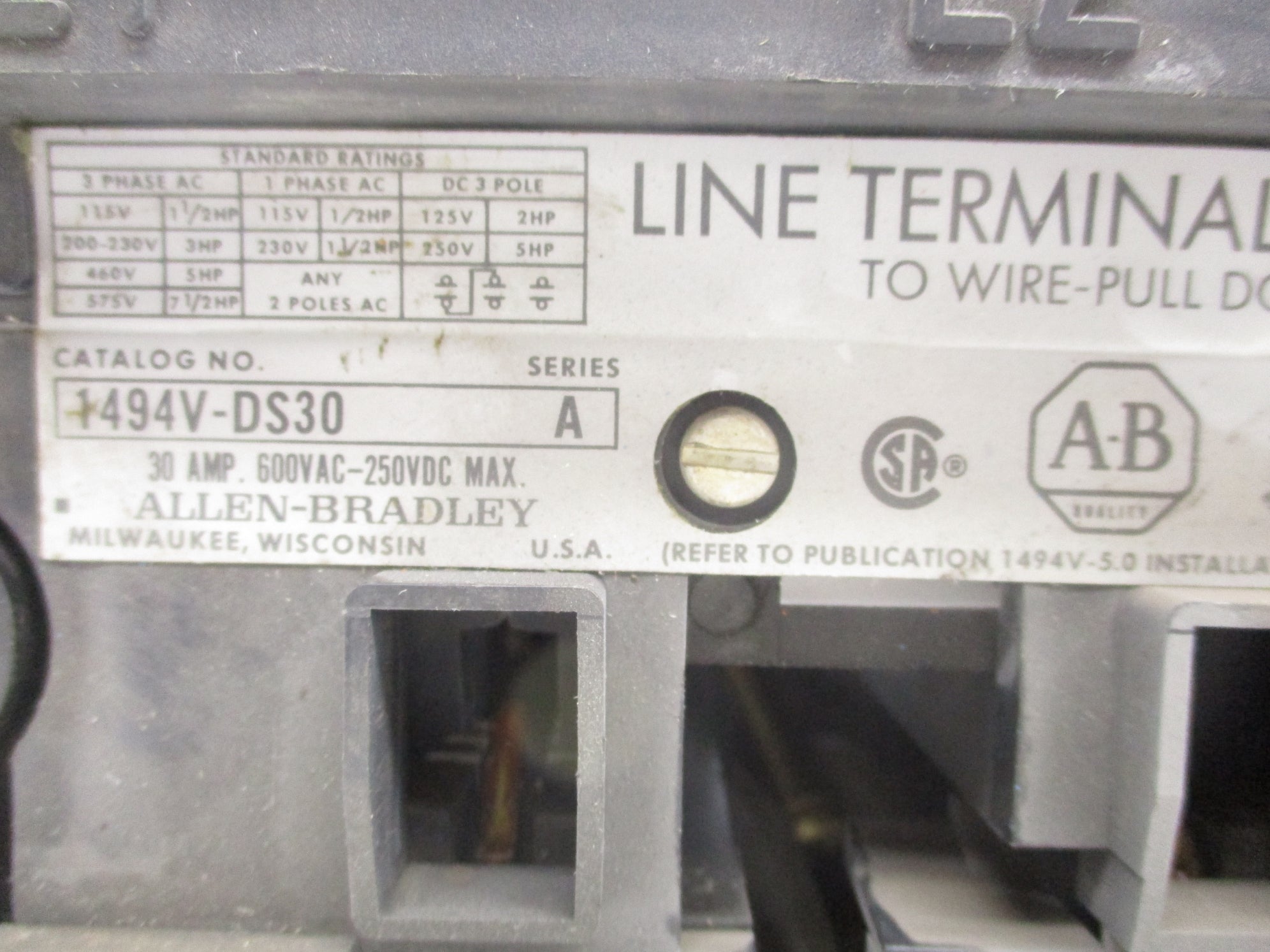ALLEN BRADLEY 1494V-DS30 SER. A 600VAC 30A (AS PICTURED) UNMP
