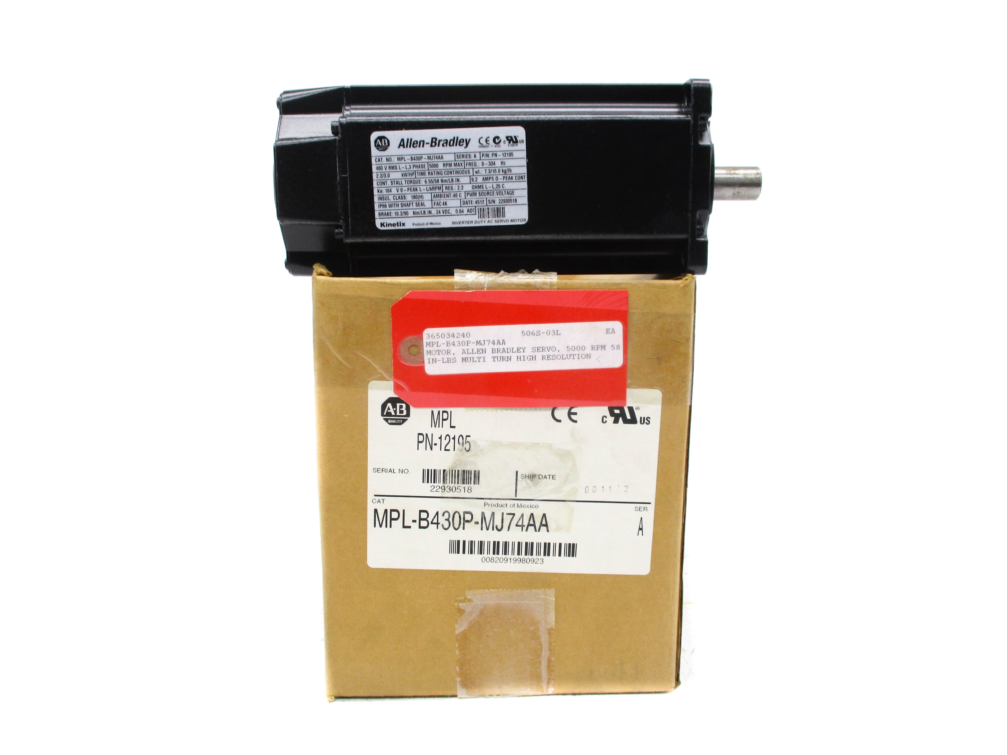 ALLEN BRADLEY MPL-B430P-MJ74AA SER. A 460V 9.2A NSMP