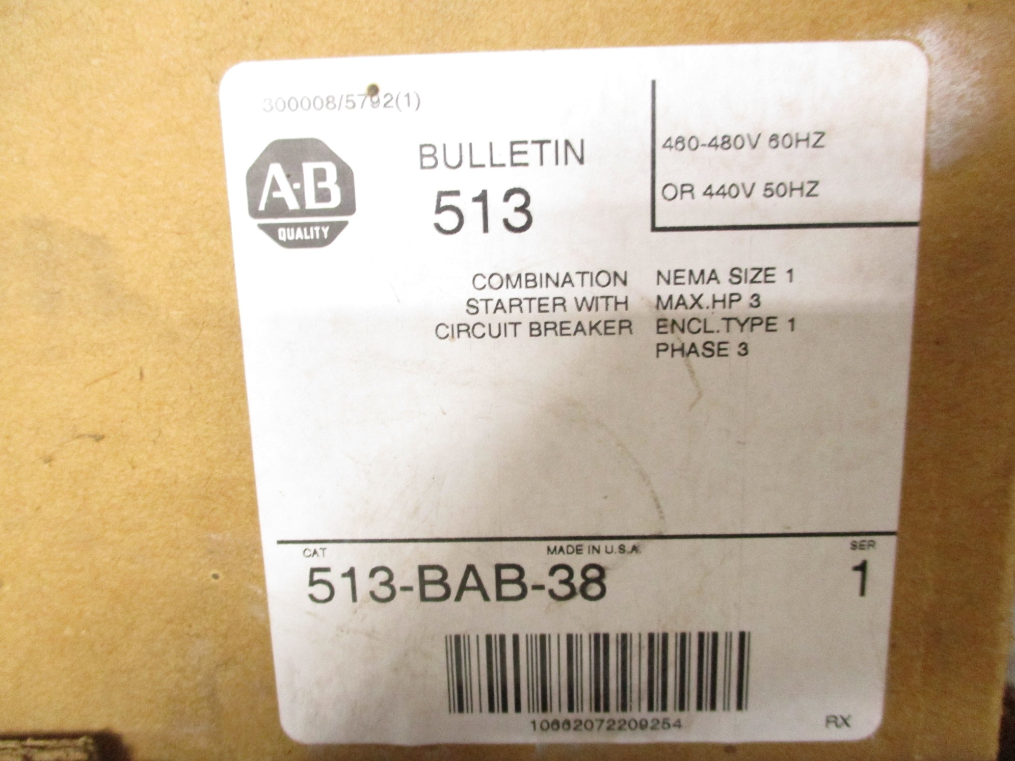 INDUSTRIAL SPARE PART 513-BAB-38 SER. 1 (BR/WH) NSFS