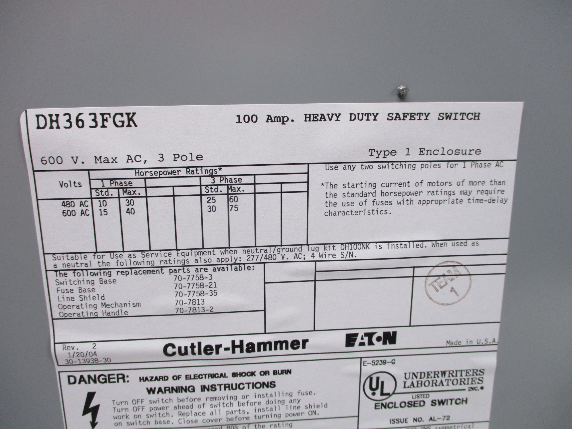 EATON DH363FGK NSNP