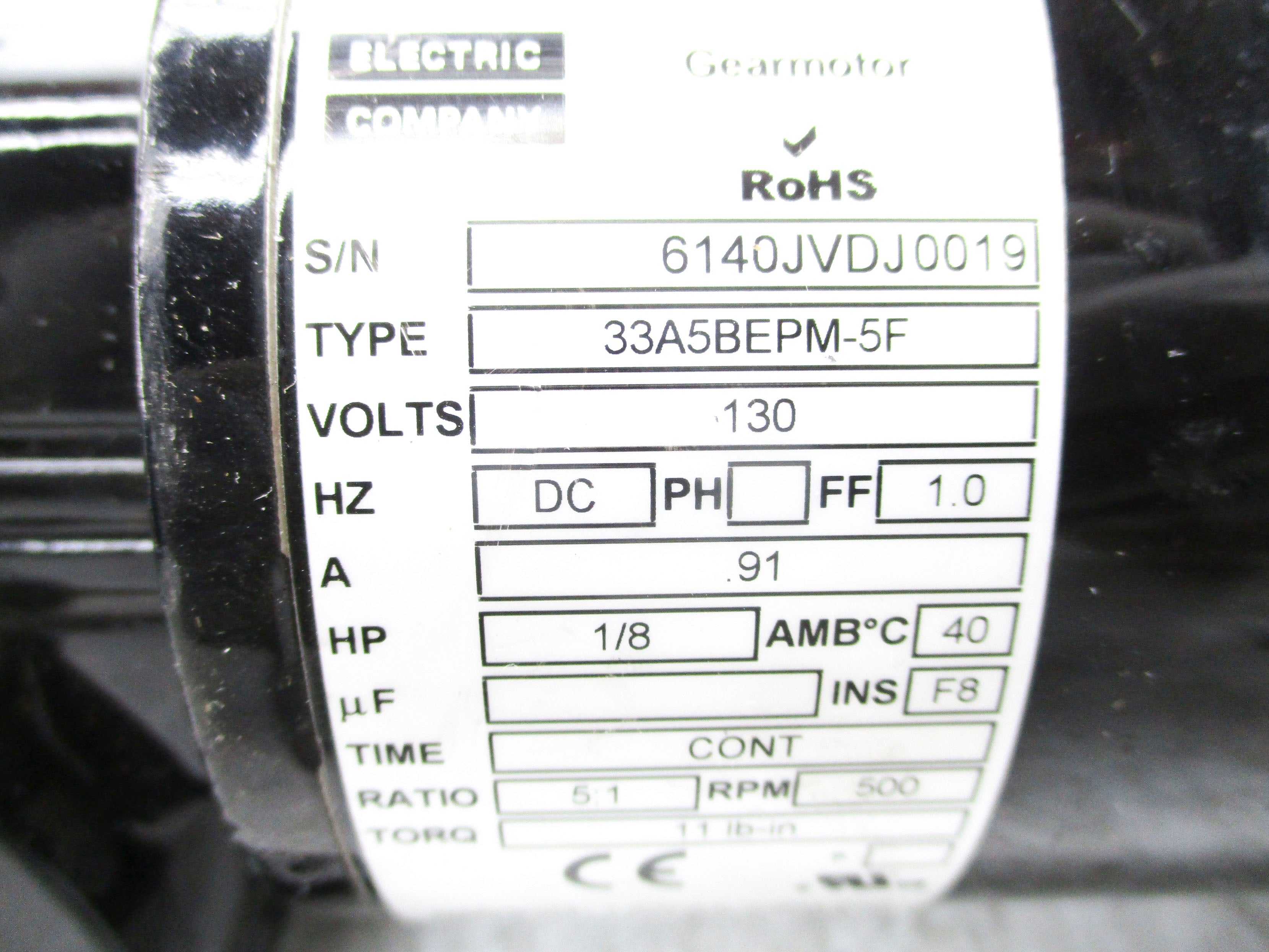 BODINE ELECTRIC 33A5BEPM-5F 130VDC .91A NSNP