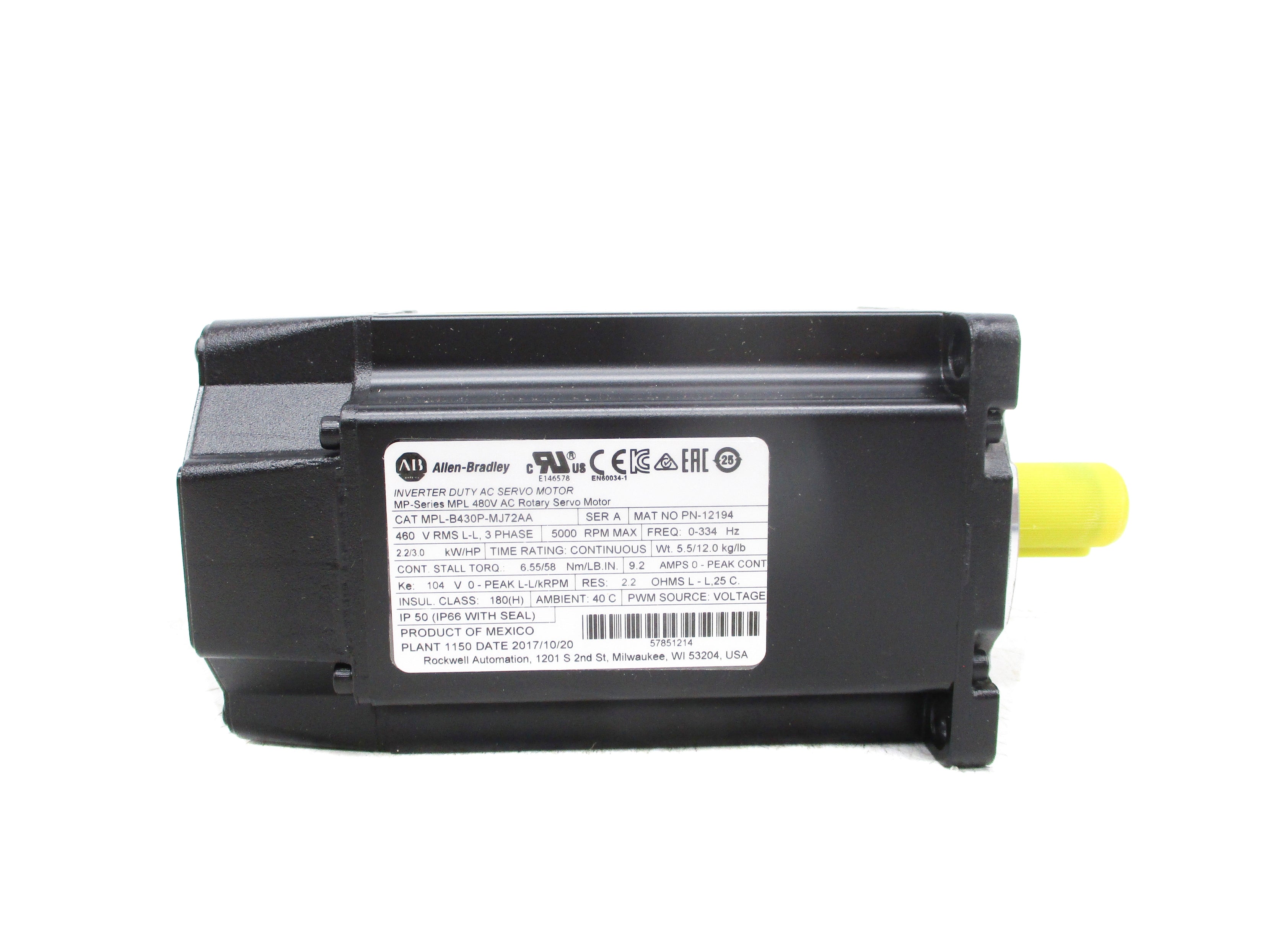 ALLEN BRADLEY MPL-B430P-MJ72AA SER. A 460V 9.2A NSNP