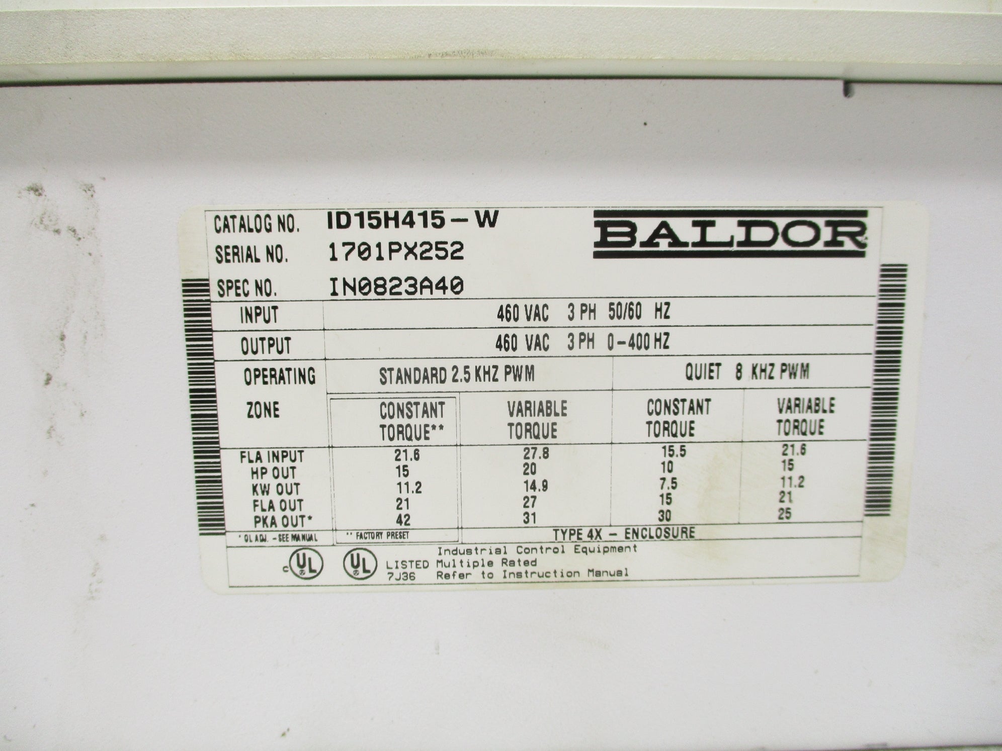 BALDOR ID15H415-W (AS PICTURED) UNMP