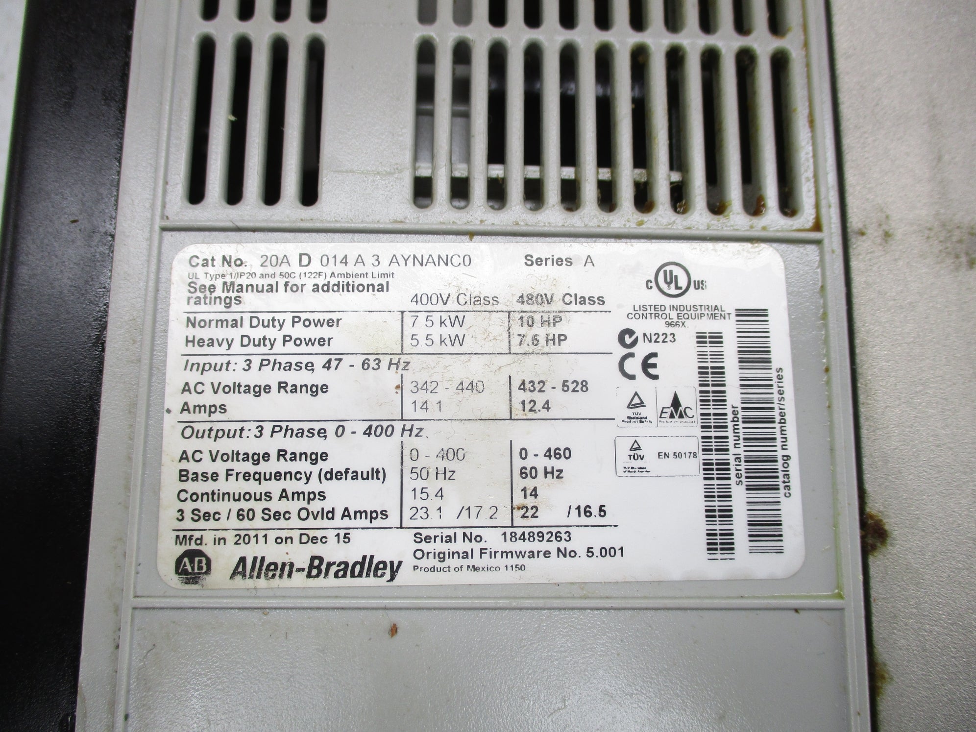 INDUSTRIAL SPARE PART 20AD014A3AYNANC0 SER. A F/W 5.001 (AS PICTURED) UNMP